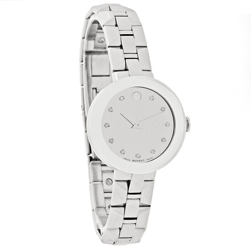 Movado Sapphire Diamonds Silver Dial Silver Steel Strap Watch For Women - 606814 Buy Now By Movado