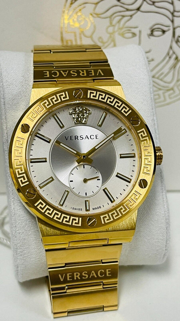 Versace Greca Silver Dial Gold Steel Strap Watch for Men - VEVI00520 Buy Now By Versace