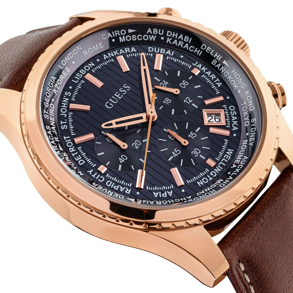 Guess Persuit Chronograph Blue Dial Brown Leather Strap Watch for Men - W0500G1 Buy Now By Guess