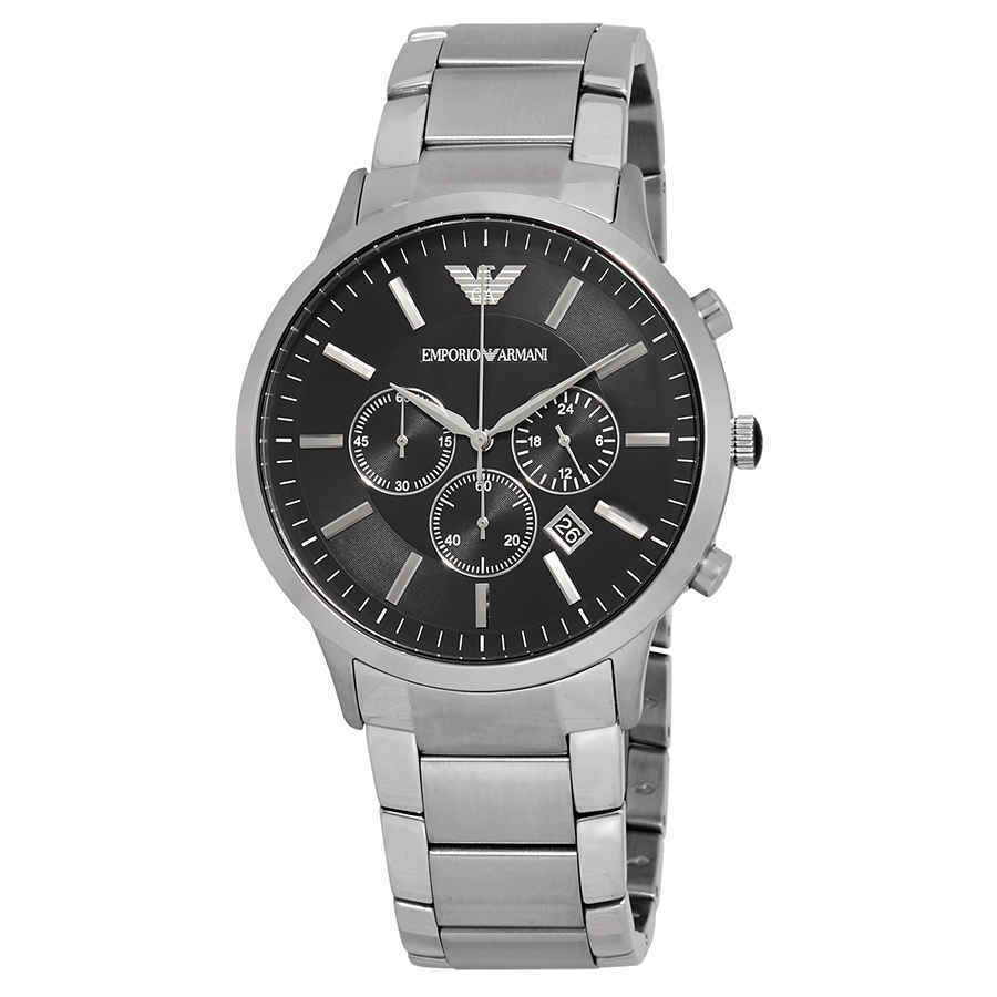 Emporio Armani Sportivo Chronograph Black Dial Silver Steel Strap Watch For Men - AR2460 Buy Now By Emporio Armani