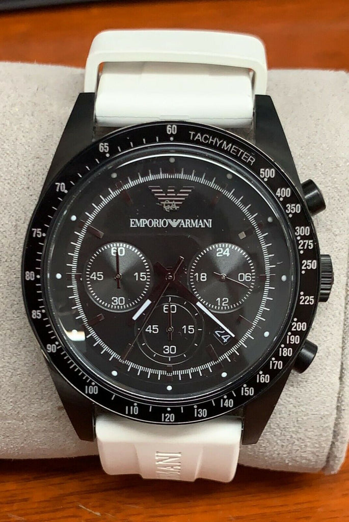 Emporio Armani Sportivo Chronograph Black Dial White Rubber Strap Watch For Men - AR6112 Buy Now By Emporio Armani