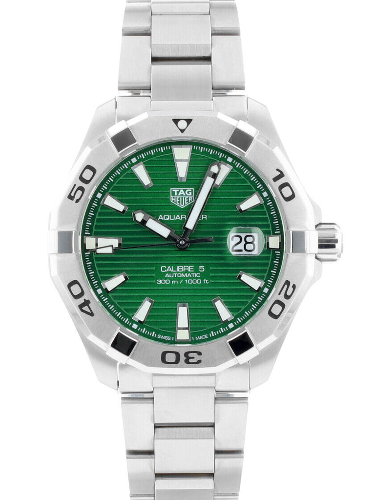 Tag Heuer Aquaracer Calibre 5 Automatic Green Dial Silver Steel Strap Watch for Men - WAY2015.BA0927 Buy Now By Tag Heuer