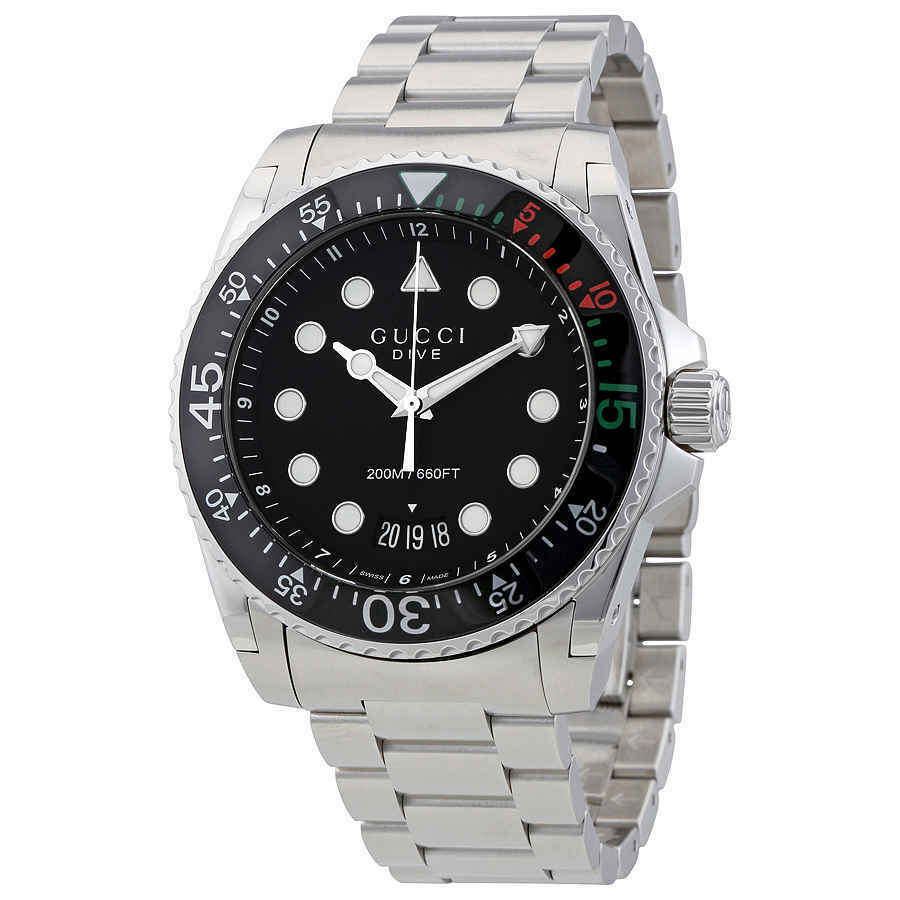 Gucci Dive Analog Black Dial Silver Steel Strap Watch For Men - YA136208 Buy Now By Gucci