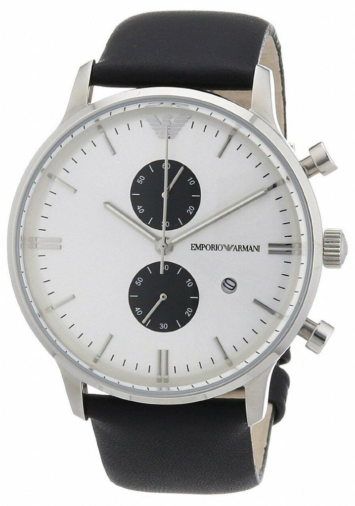 Emporio Armani Gianni White Dial Black Leather Strap Watch For Men - AR0385 Buy Now By Emporio Armani