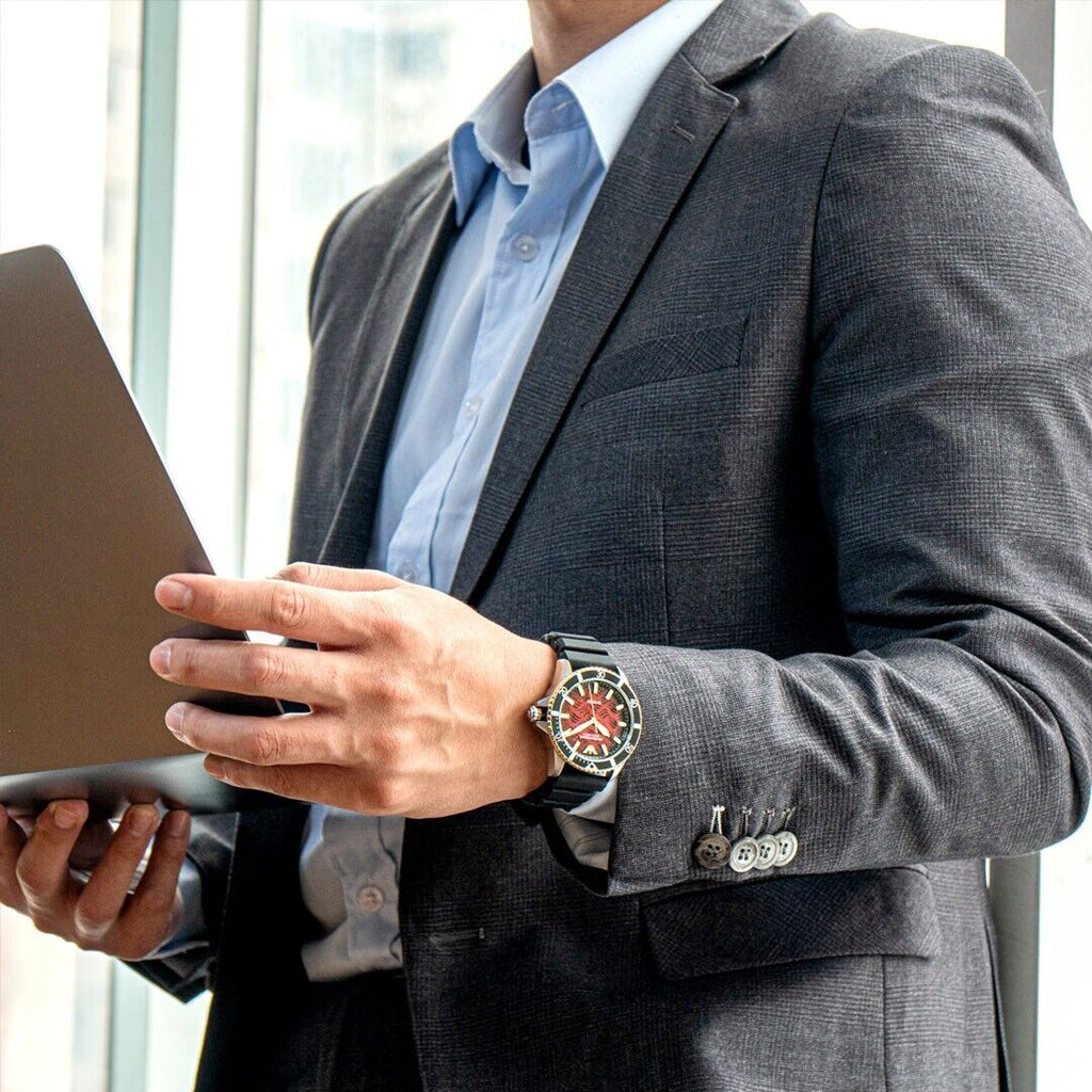 Emporio Armani Meccanico Automatic Red Dial Black Silicon Strap Watch For Men - AR60070 Buy Now By Emporio Armani