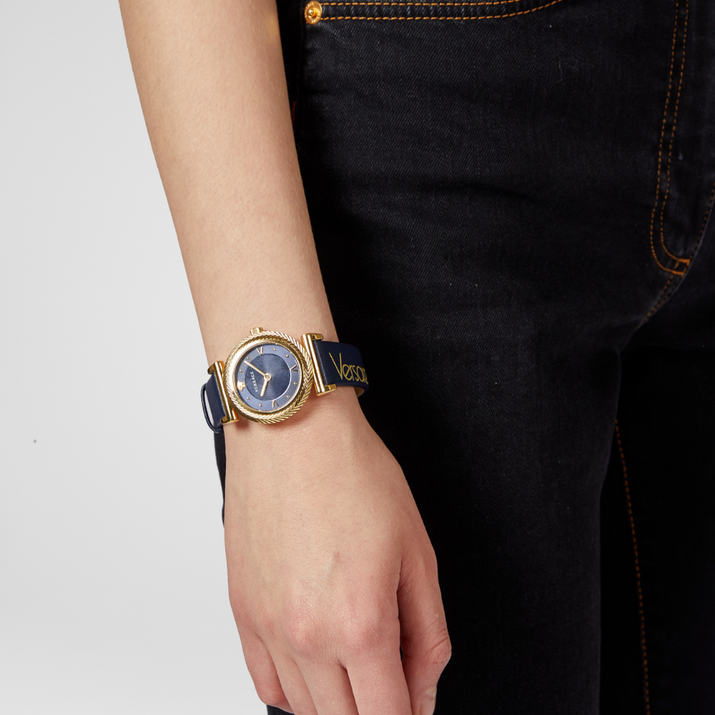 Versace Greca Blue Dial Blue Leather Strap Watch for Women - VERE00218 Buy Now By Versace