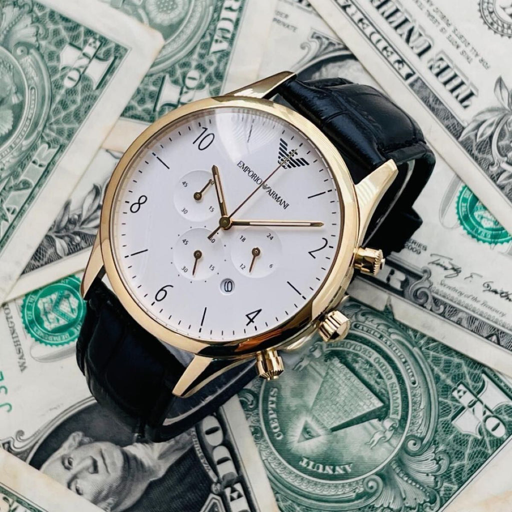 Emporio Armani Classic Chronograph White Dial Black Leather Strap Watch For Men - AR1892 Buy Now By Emporio Armani