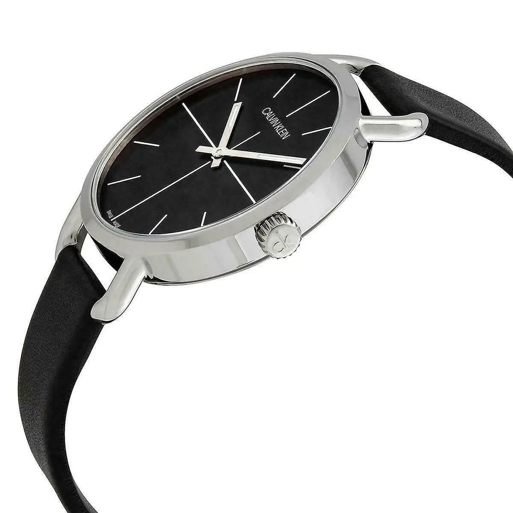 Calvin Klein Even Black Dial Black Leather Strap Watch for Women - K7B231CZ Buy Now By Calvin Klein
