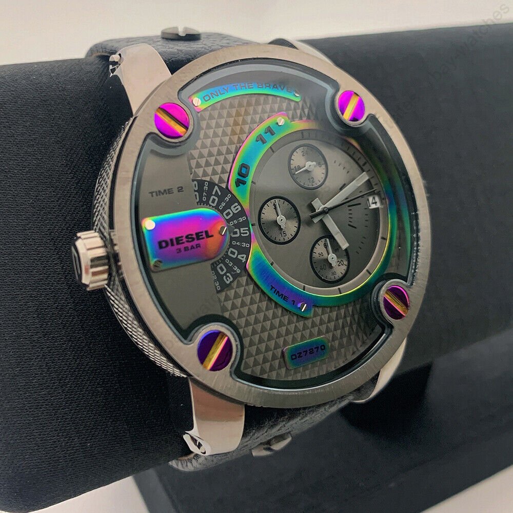 Diesel Badass Chronograph Anthracite Dial Black Leather Strap Watch For Men - DZ7270 Buy Now By Diesel