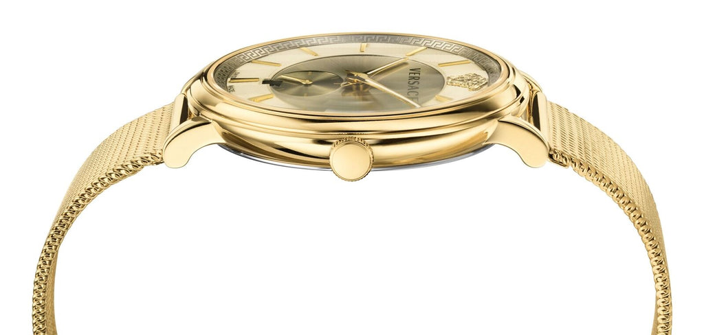 Versace V Circle Quartz Gold Dial Gold Mesh Bracelet Watch For Men - VBQ070017 Buy Now By Versace