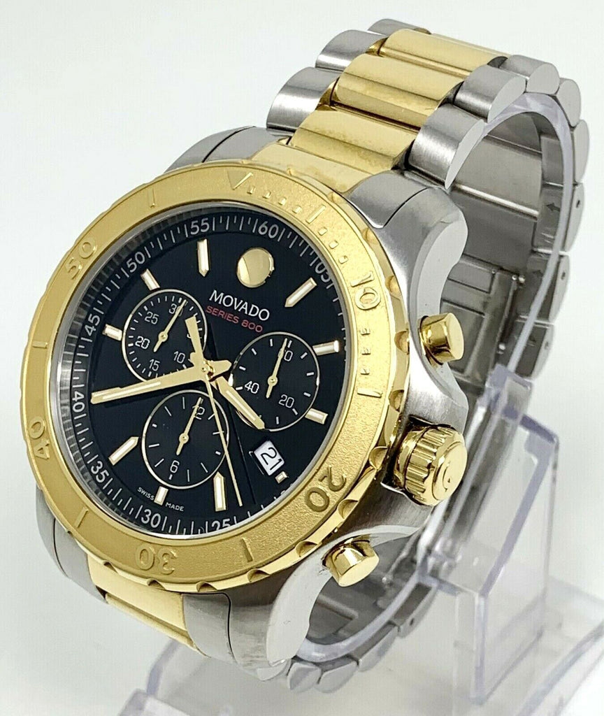 Movado Series 800 Chronograph Black Dial Two Tone Steel Strap Watch For Men - 2600138 Buy Now By Movado