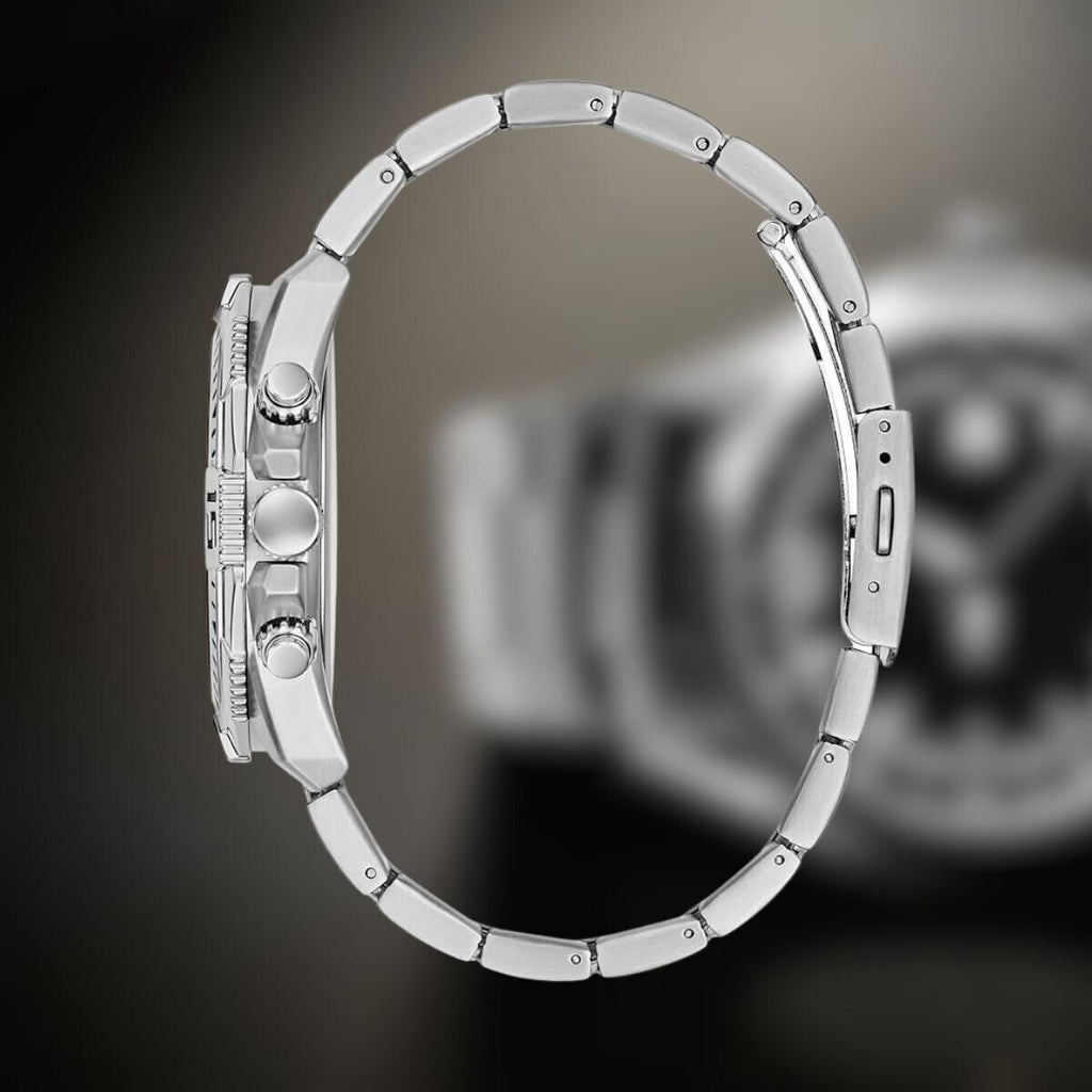 Guess Commander Chronograph Black Dial Silver Steel Strap Watch for Men - GW0056G1 Buy Now By Guess