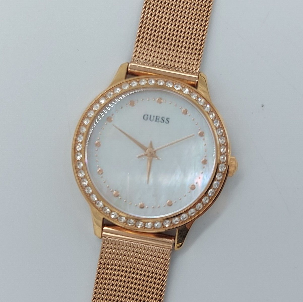 Guess Chelsea Mother of Pearl White Dial Rose Gold Mesh Strap Watch For Women - W0647L2 Buy Now By Guess