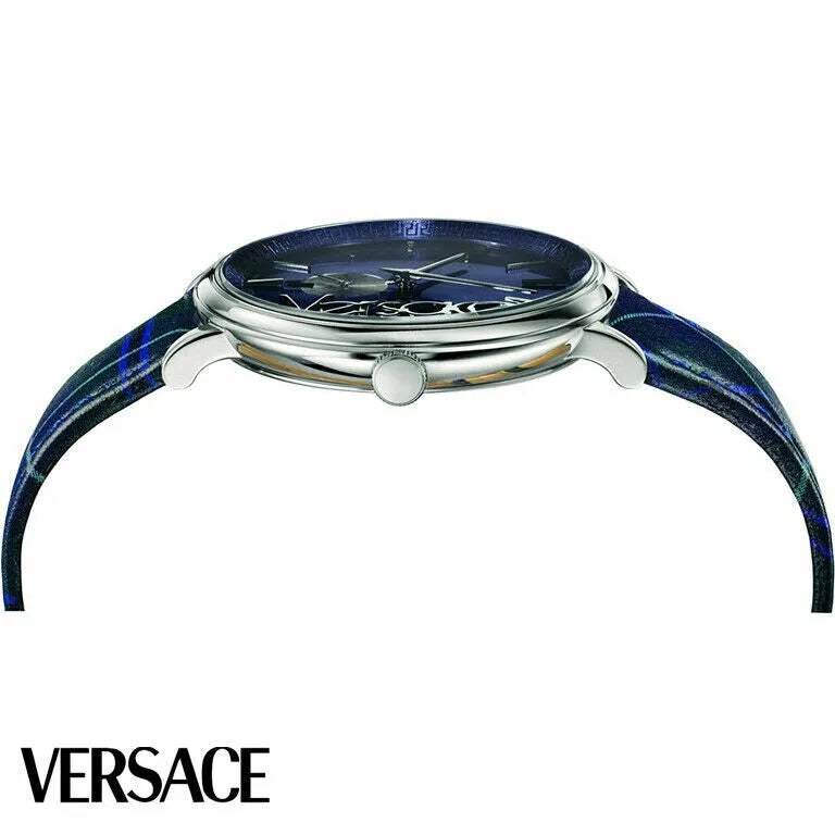 Versace V-Circle The Clans Edition Blue Dial Blue & Green Leather Strap Watch for Women - VEBQ00118 Buy Now By Versace