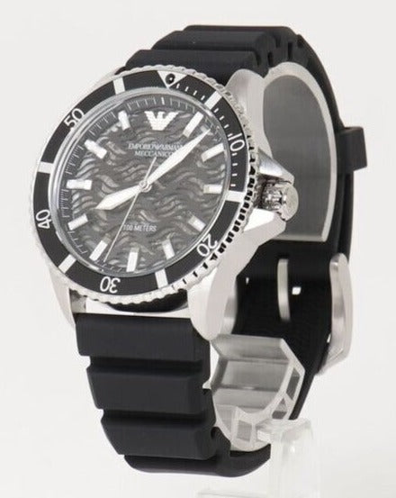 Emporio Armani Meccanico Automatic Black Dial Black Silicone Strap Watch For Men - AR60062 Buy Now By Emporio Armani