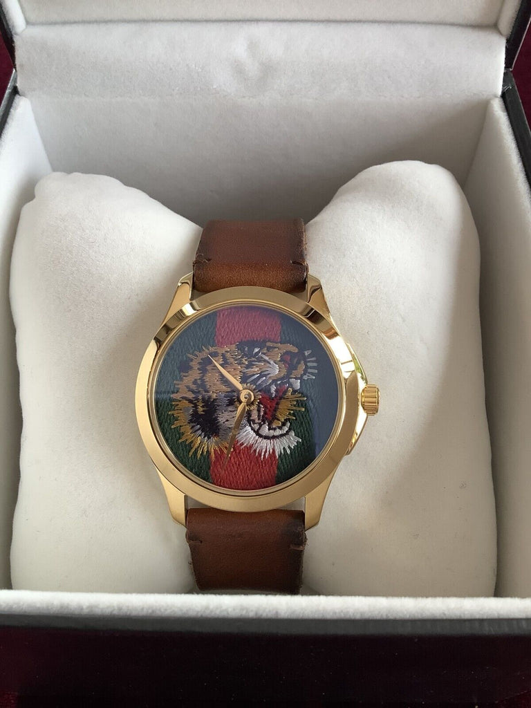 Gucci Le Marche Des Merveilles Red & Green Dial Brown Leather Strap Unisex Watch - YA126497 Buy Now By Gucci