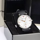 Emporio Armani Gianni T Bar Mother of Pearl Dial Black Leather Strap Watch For Women - AR90002 Buy Now By Emporio Armani