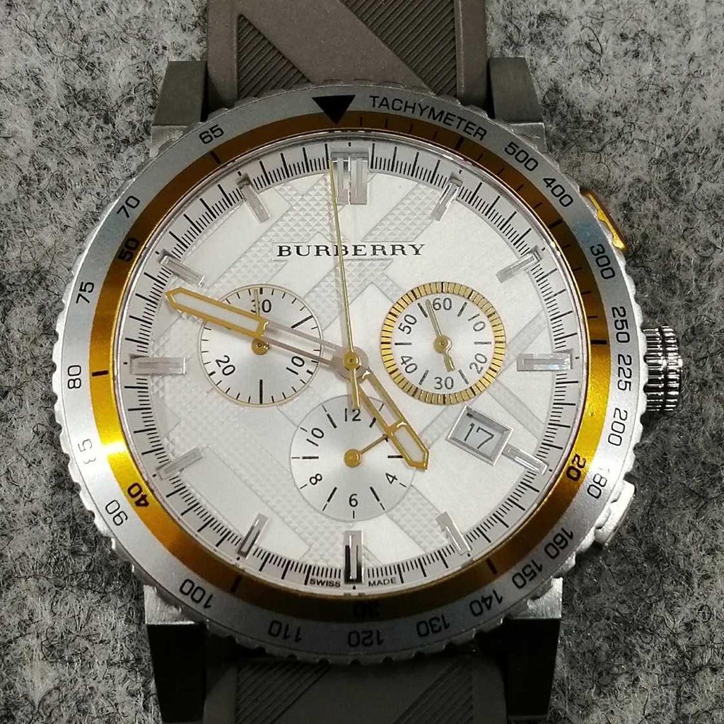 Burberry Belt Chronograph Silver Dial Brown Rubber Strap Watch For Men - BU9811 Buy Now By Burberry