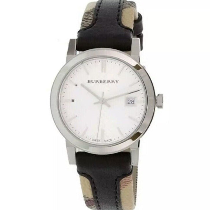 Burberry The City White Dial Black Haymarket Leather Strap Watch for Women - BU9150 Buy Now By Burberry