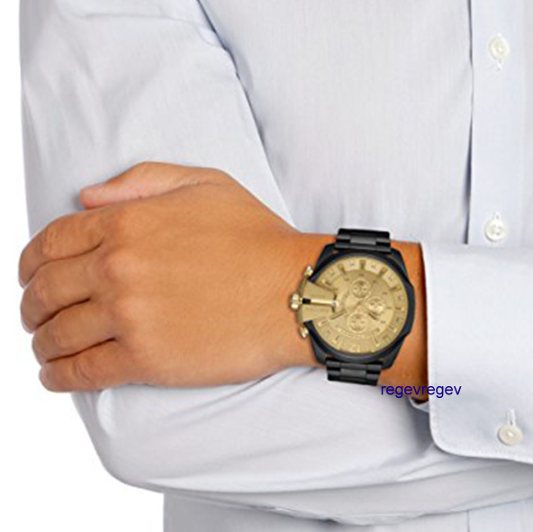 Diesel Mega Chief Chronograph Gold Dial Black Steel Strap Watch For Men - DZ4485 Buy Now By Diesel