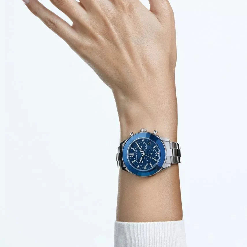 Swarovski Octea Lux Sport Chronograph Blue Dial Silver Steel Strap Watch for Women - 5610481 Buy Now By Swarovski