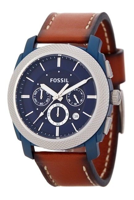 Fossil Machine Chronograph Blue Dial Brown Leather Strap Watch for Men - FS5232 Buy Now By Fossil