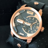 Diesel Mini Daddy Dual Time Black & Gold Dial Black Leather Strap Watch For Men - DZ7317 Buy Now By Diesel