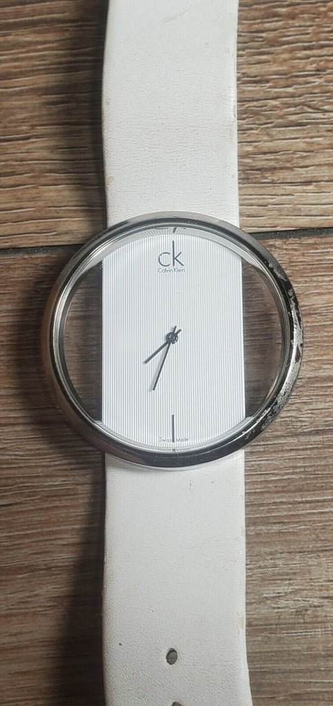 Calvin Klein Glam Transparent Dial White Leather Strap Watch for Women - K9423101 Buy Now By Calvin Klein