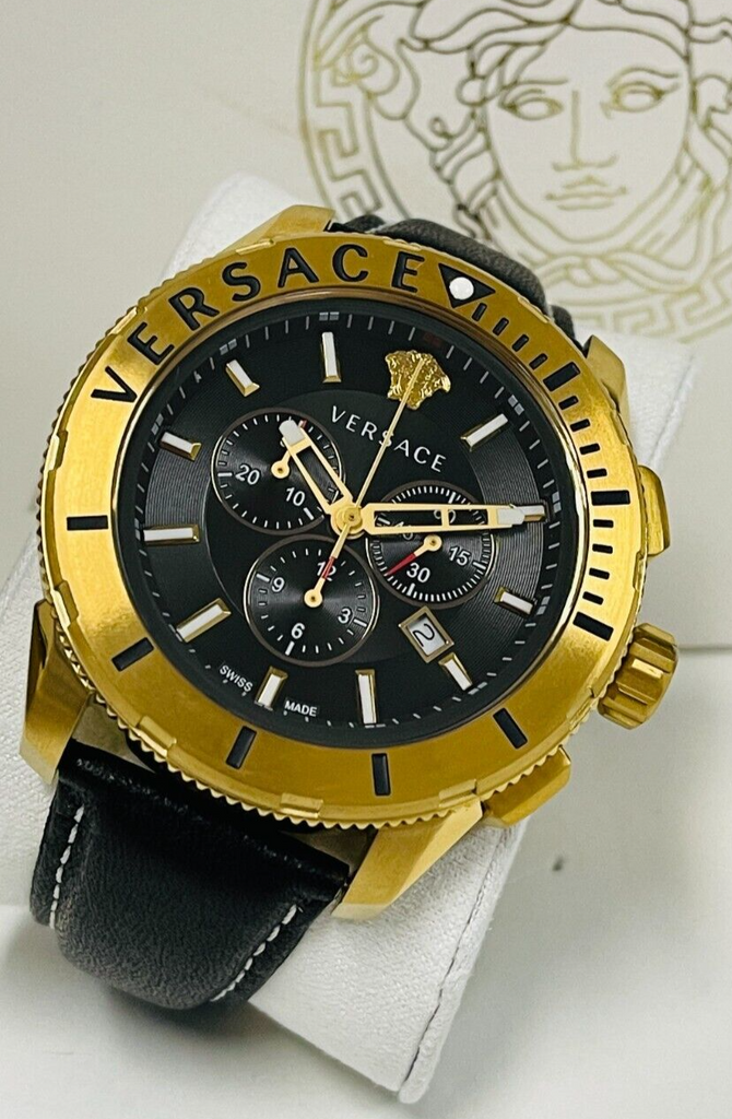 Versace Casual Chronograph Black Dial Black Leather Strap Watch for Men - VERG003-18 Buy Now By Versace