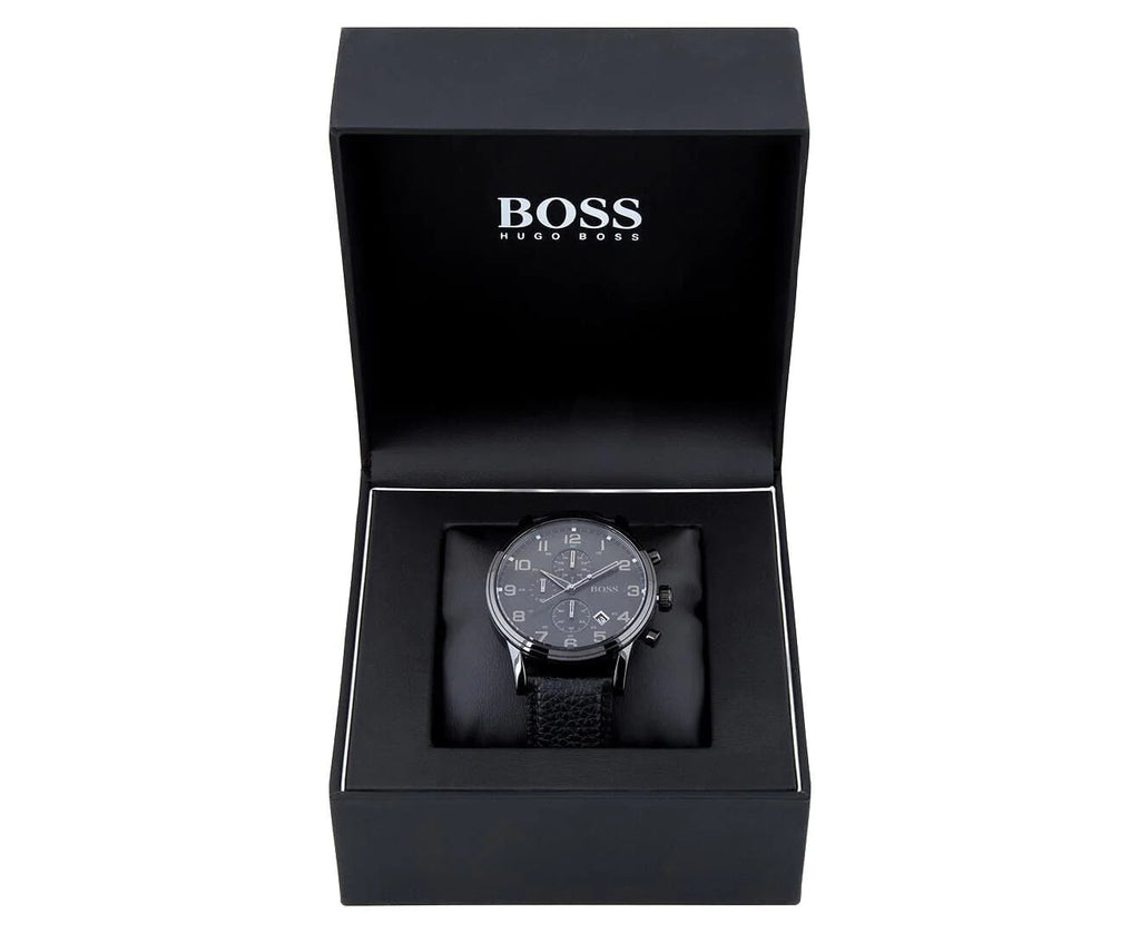 Hugo Boss Blackout Chronograph Black Dial Black Leather Strap Watch For Men - HB1512567 Buy Now By Hugo Boss