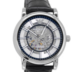 Emporio Armani Luigi Silver Skeleton Dial Black Leather Strap Watch For Men - AR1981 Buy Now By Emporio Armani