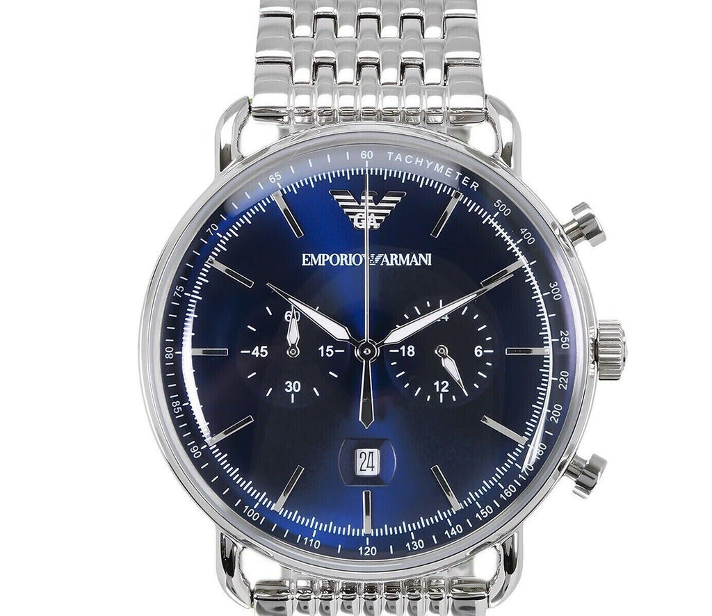 Emporio Armani Aviator Chronograph Blue Dial Silver Steel Strap Watch For Men - AR11238 Buy Now By Emporio Armani