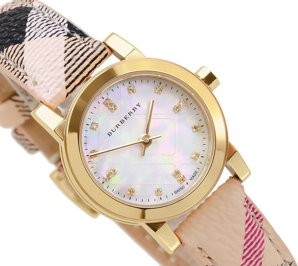 Burberry The City Diamonds Mother of Pearl Dial Brown Leather Strap Watch for Women - BU9226 Buy Now By Burberry