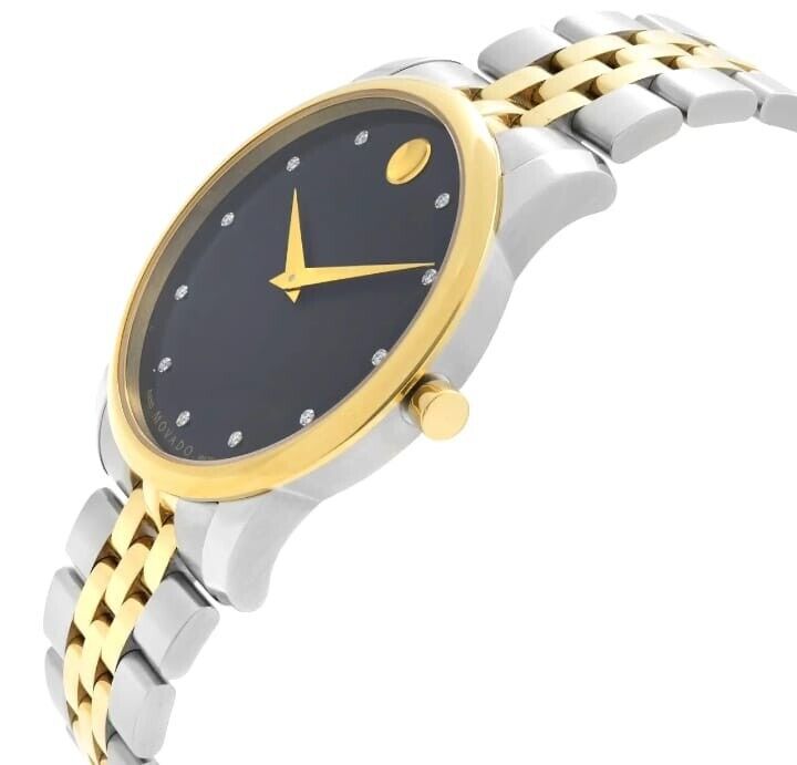 Movado Museum Classic Diamonds Black Dial Two Tone Steel Strap Watch For Men - 0606879 Buy Now By Movado