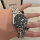Hugo Boss Aeroliner Chronograph Black Dial Silver Steel Strap Watch For Men - 1512446 Buy Now By Hugo Boss