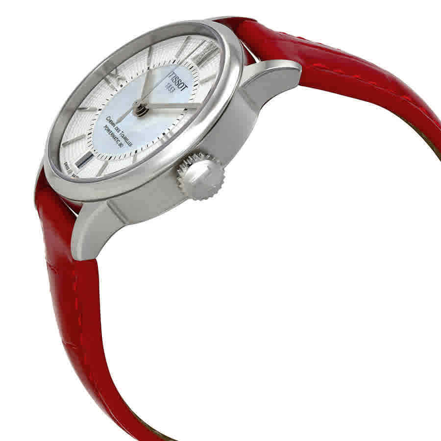 Tissot Chemin Des Tourelles Powermatic 80 Mother of Pearl White Dial Red Leather Strap Watch For Women - T099.207.16.118.00 Buy Now By Tissot