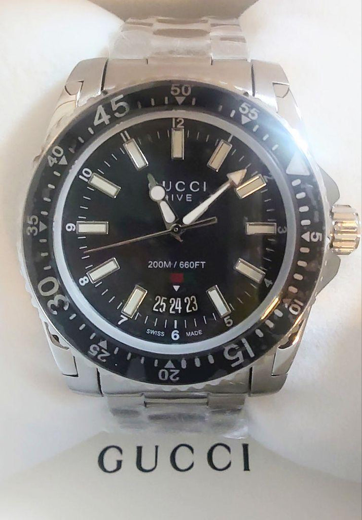 Gucci Dive Quartz Black Dial Silver Steel Strap Watch For Men - YA136301 Buy Now By Gucci