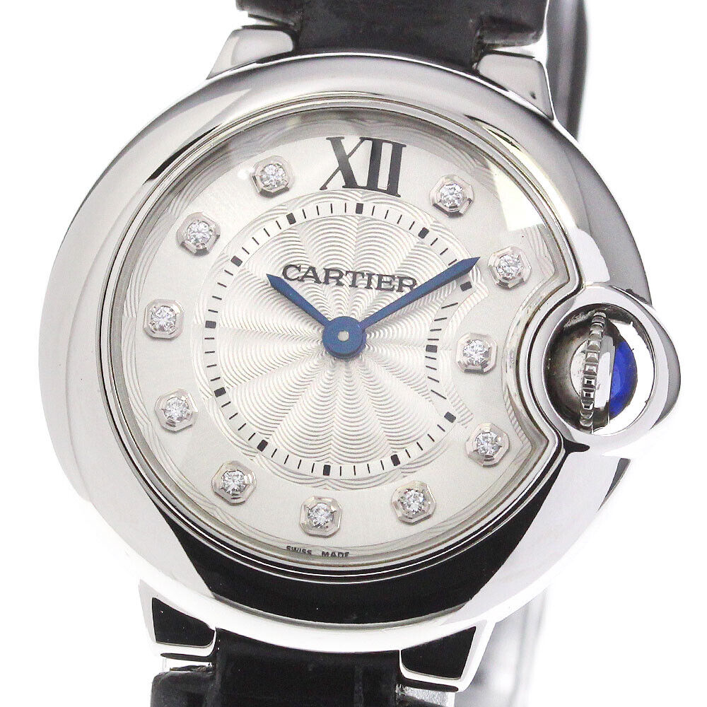 Cartier Ballon Bleu de Cartier Diamonds Silver Dial Black Leather Strap Watch for Women - W4BB0008 Buy Now By Cartier
