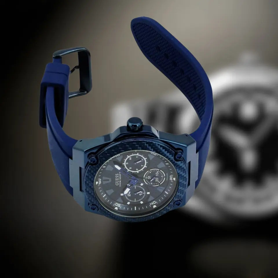 Guess Legacy Blue Dial Blue Rubber Strap Watch for Men - W1049G7 Buy Now By Guess