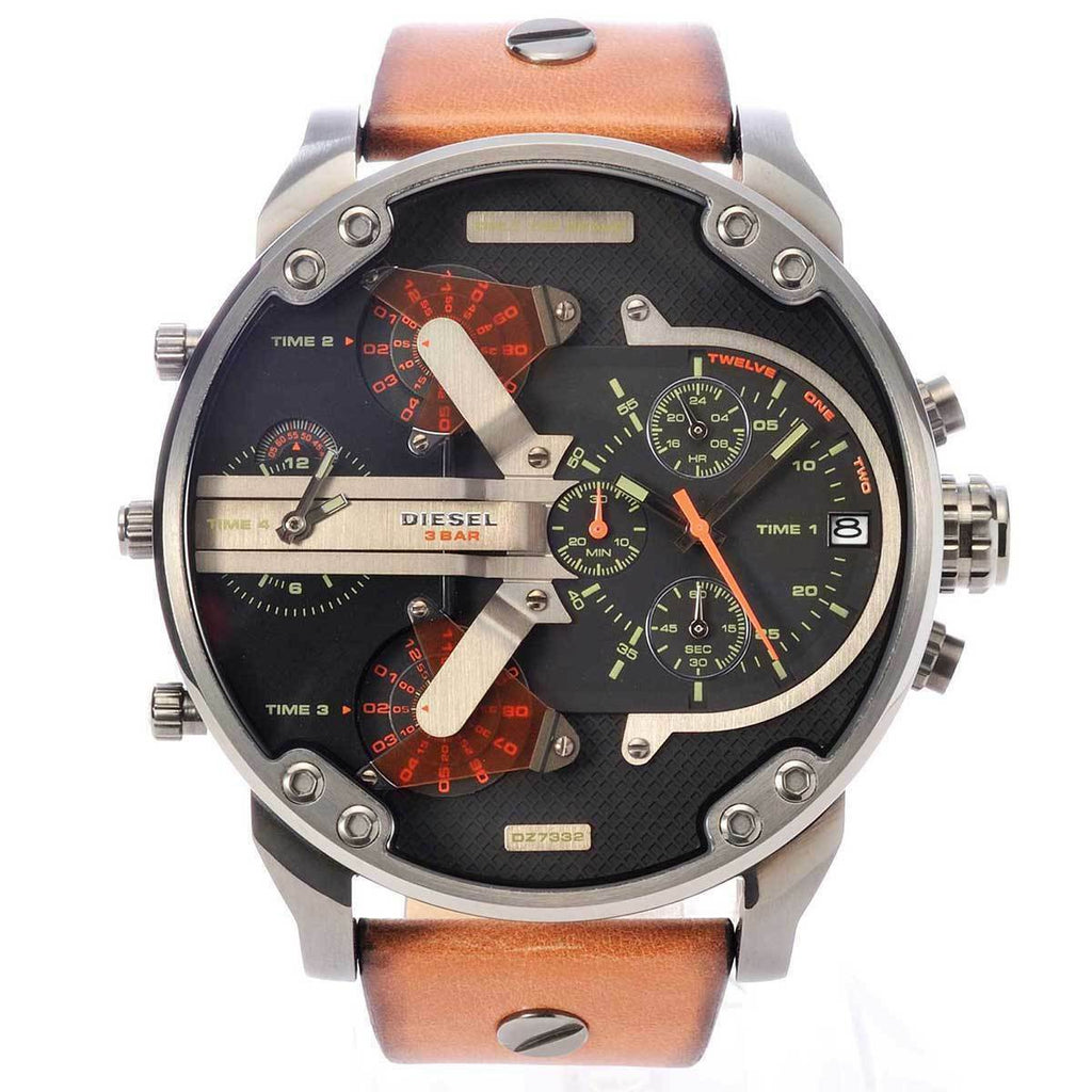 Diesel Mr Daddy 2.0 Chronograph Black Dial Brown Leather Strap Watch For Men - DZ7332 Buy Now By Diesel