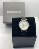 Emporio Armani Gianni T-Bar Quartz Mother of Pearl Dial Black Leather Strap Watch For Women - AR1910