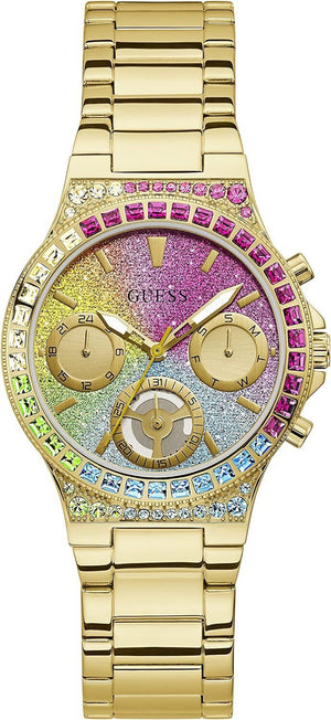Guess Sugarrush Quartz Multicolor Dial Gold Steel Strap Watch For Women - GW0258L1 Buy Now By Guess