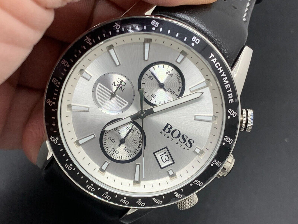 Hugo Boss Rafale Chronograh Quartz White Dial Black Leather Strap Watch For Men - HB1513403 Buy Now By Hugo Boss
