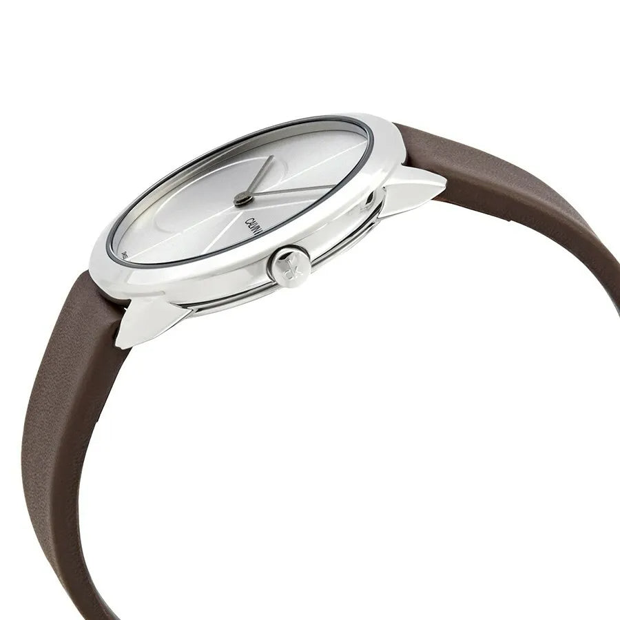 Calvin Klein Minimal Silver Dial Brown Leather Strap Watch for Men - K3M221G6 Buy Now By Calvin Klein