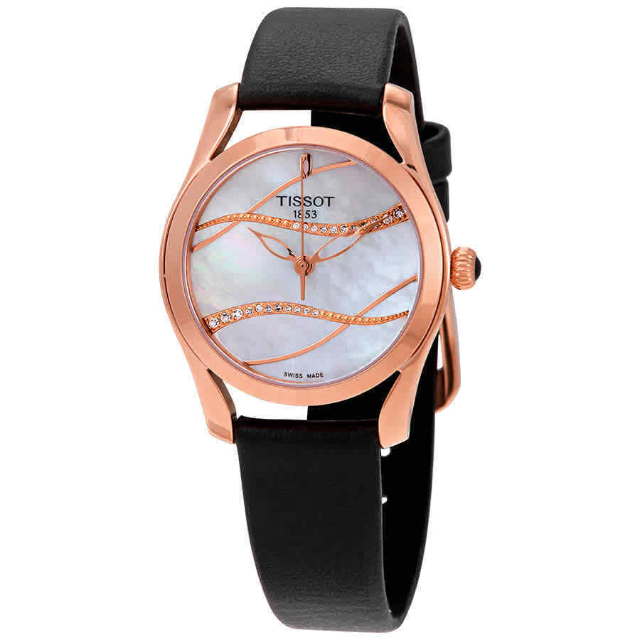 Tissot T Wave Diamond Mother of Pearl Dial Black Leather Strap Watch For Women - T112.210.36.111.00 Buy Now By Tissot