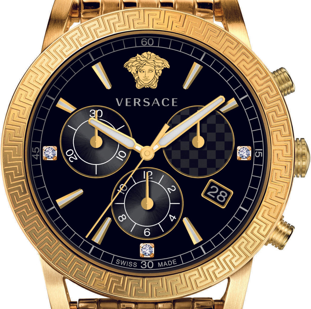 Versace Sport Tech Chronograph Black Dial Gold Steel Strap Watch for Men - VELT00419 Buy Now By Versace