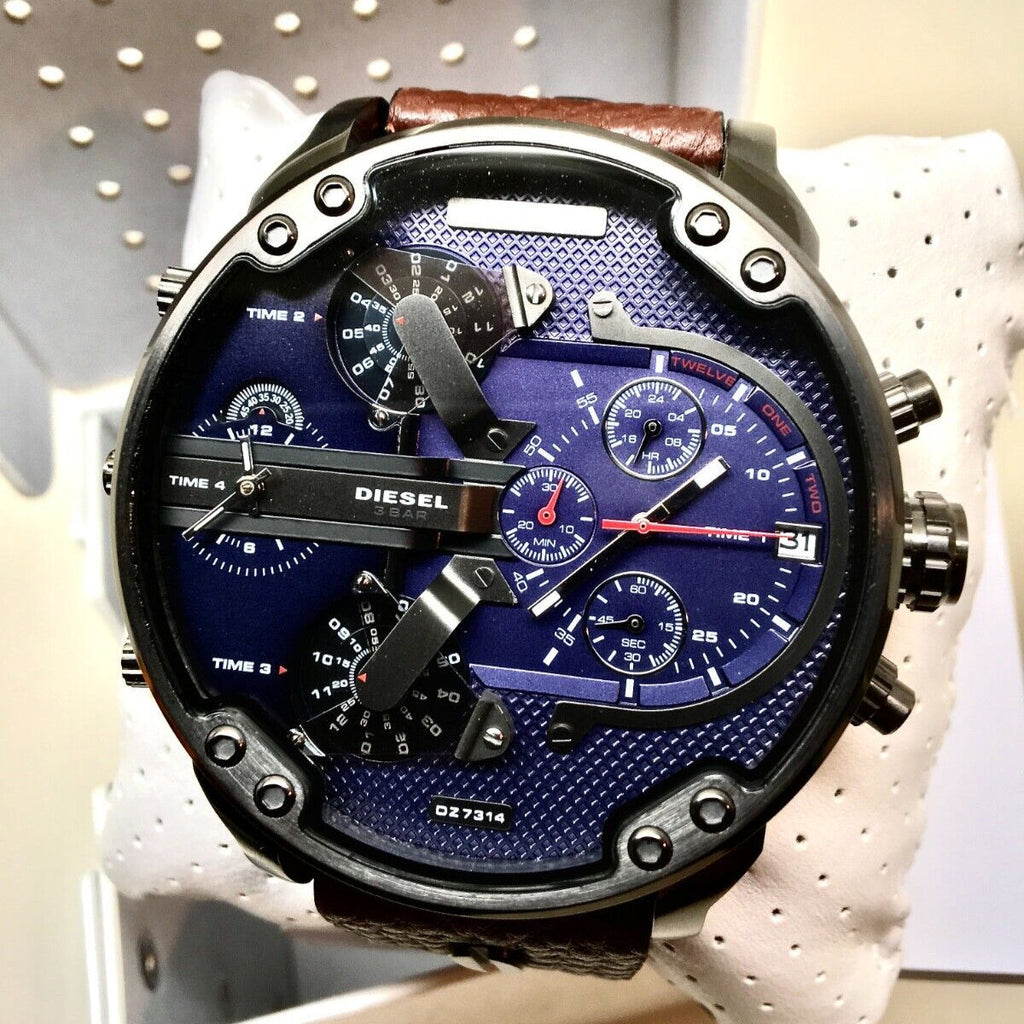 Diesel Mr Daddy Chronograph Blue Dial Brown Leather Strap Watch For Men - DZ7314 Buy Now By Diesel