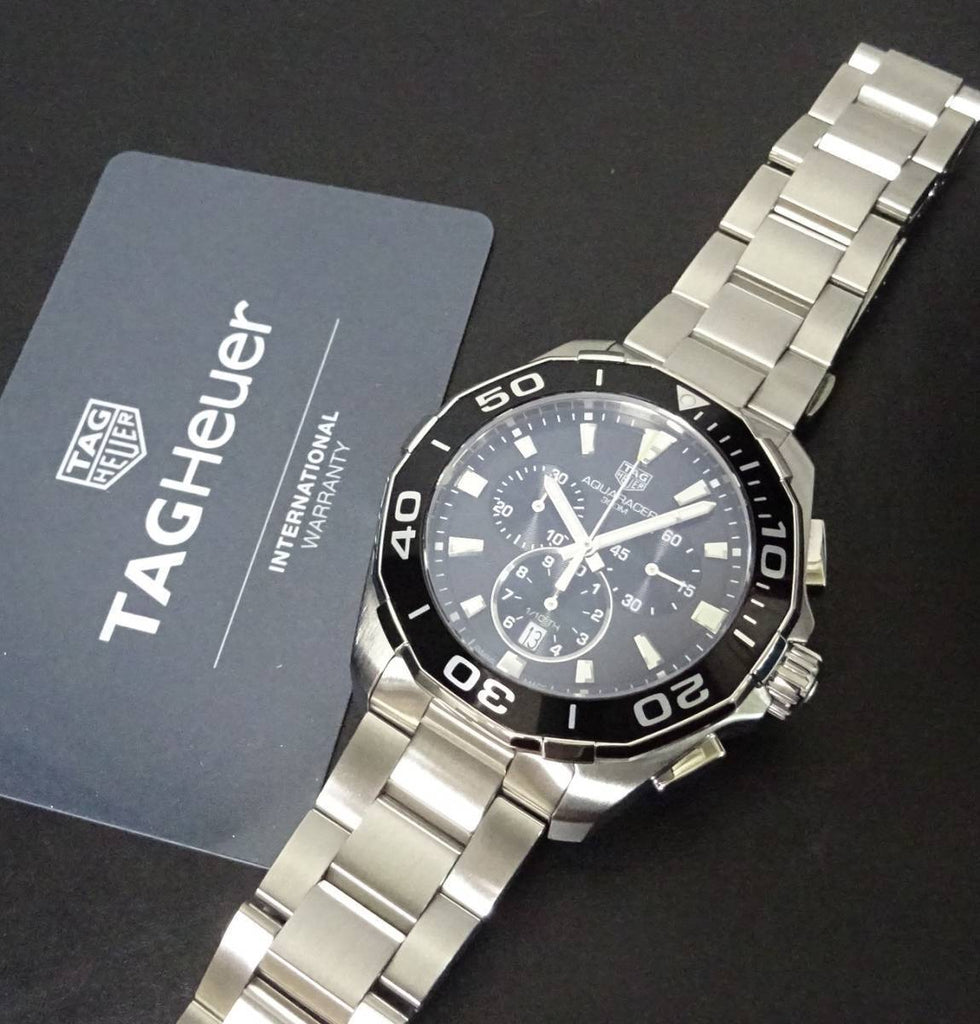 Tag Heuer Aquaracer Quartz Chronograph Black Dial Silver Steel Strap Watch for Men - CAY111A.BA0927