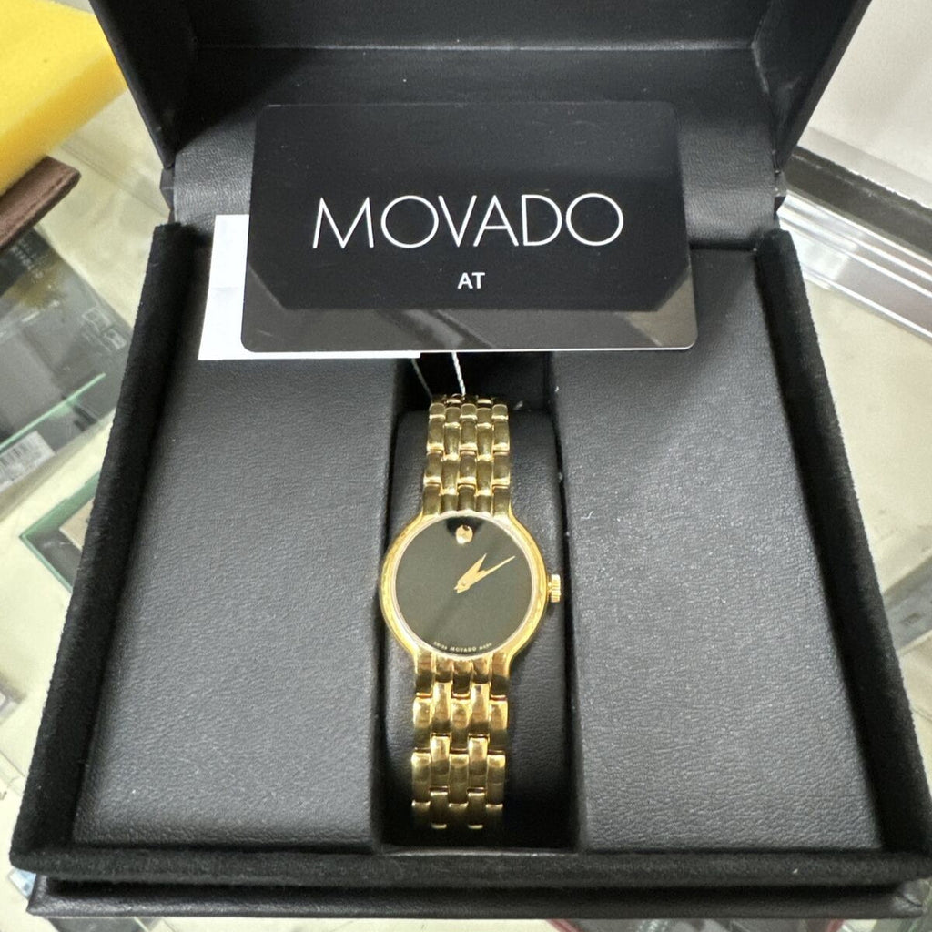 Movado Veturi Black Dial Gold Steel Strap Watch for Women - 0606935 Buy Now By Movado