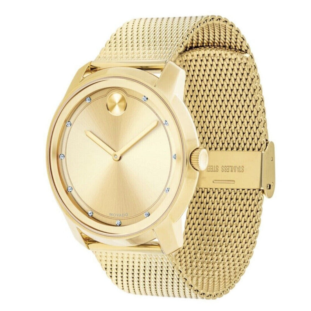 Movado Bold Diamonds Gold Dial Gold Mesh Bracelet Watch For Men - 3600460 Buy Now By Movado